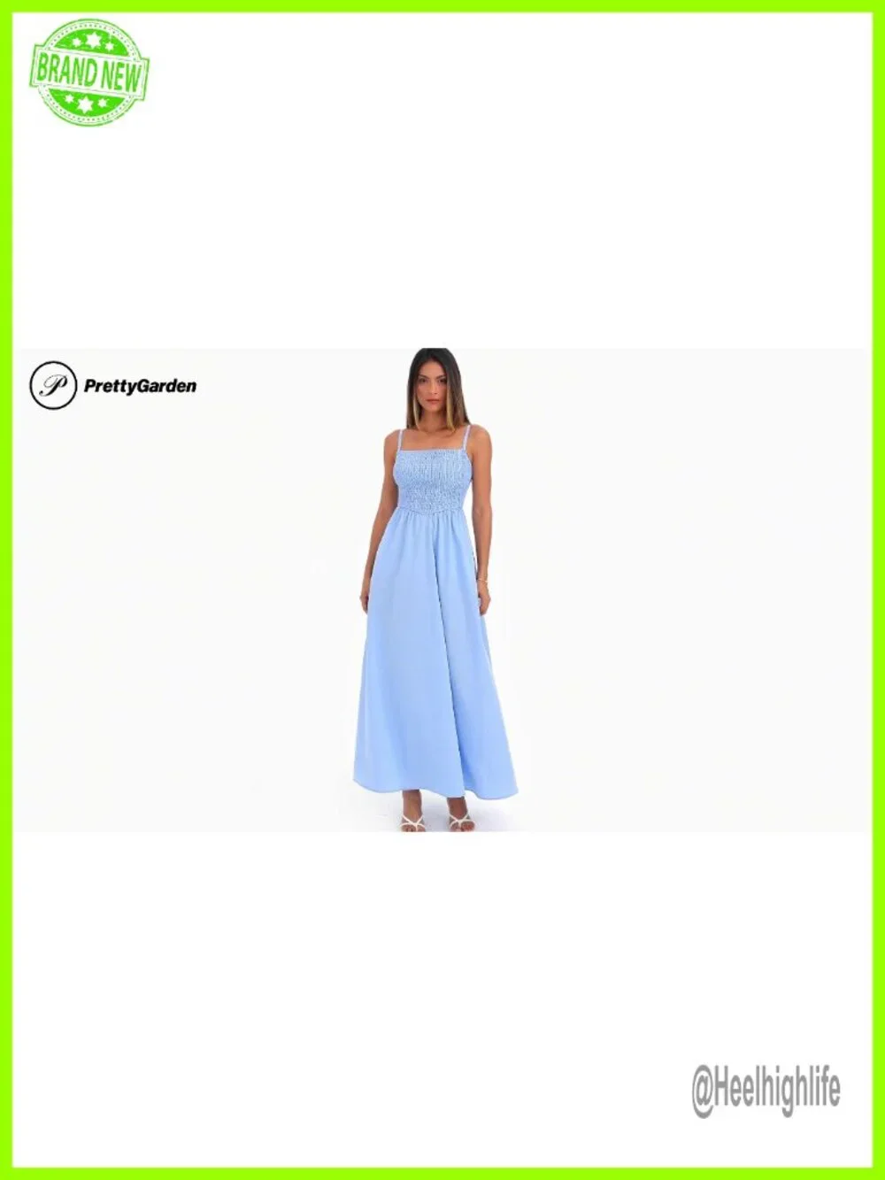 Smocked Maxi Dress with Pockets Spaghetti Strap A-Line Beach Sundress - Picture 6 of 6